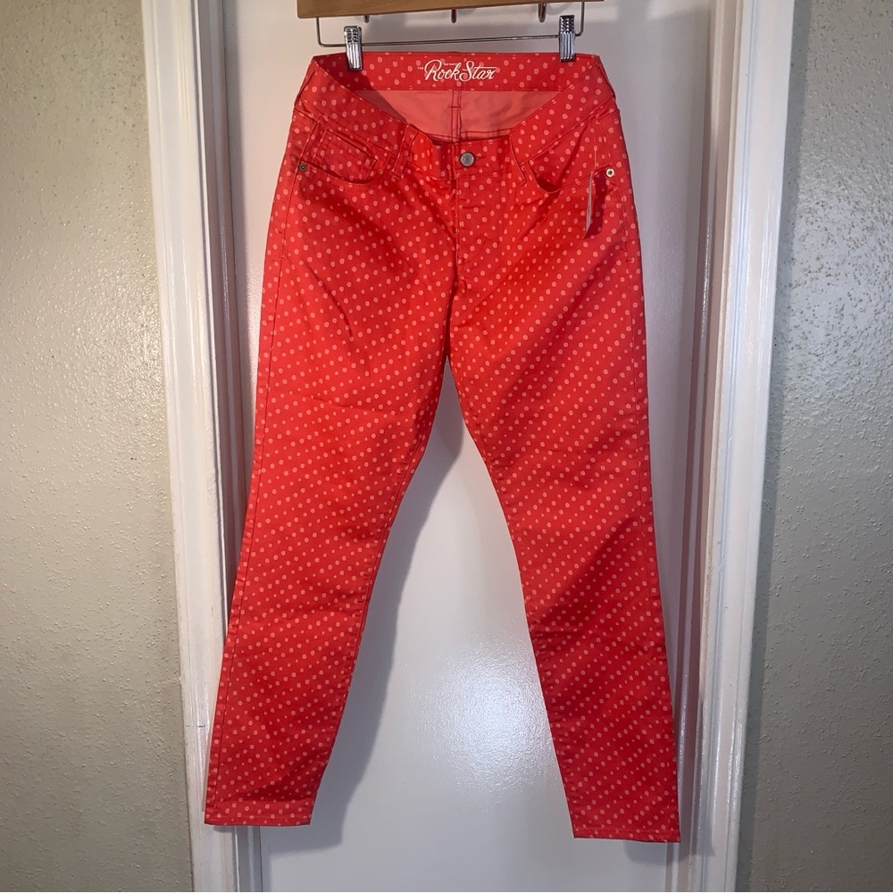 Old Navy Women's Vibrant Orange with Light Pink Polka Dot Skinny Jeans